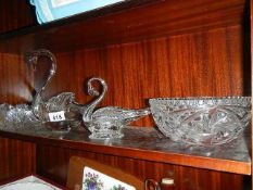 Two glass swan bowls and two other glass bowls. (collect only)