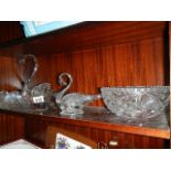 Two glass swan bowls and two other glass bowls. (collect only)