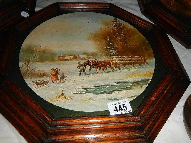A set of four farming scenes in octagonal mahogany frames. - Image 3 of 3