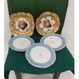 Set of 3 Victorian Kerr & Binns Worcester Plates & a Pair of Royal Worcester Dishes, painted with