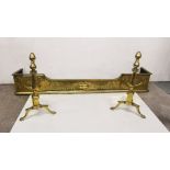 Brass Fire Fender with embossed swag details, 1.25cmW and a pair of tall finial style Brass Fire