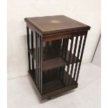 Edw. Rosewood Revolving Floor Bookcase, with 2 tier shelves, 8 compartments, inlaid top, 50cm Sq x