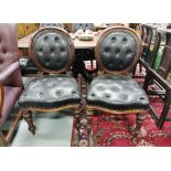 Matching Set of 6 Victorian Mahogany Dining Chairs, the oval backs and seats upholstered in black