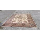 Wool Floor Rug, Beige Ground, with a central medallion, 3.71m x 2.57m