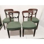 Set of 4 Victorian Mahogany Framed Dining Chairs, green padded seats