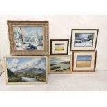 6 Vintage Oils etc – Landscapes, Collage, Beach Scene & Winter Landscape by T Luke (6)