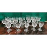 Waterford Cut Glass Lismore Ware – Set of 5 Wine Glasses, Sets of 5 and 3 smaller similar glasses