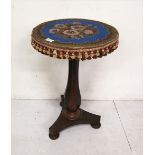 Victorian Rosewood Circular Occasional Table, the top fitted with attractive floral beadwork, on a