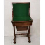 Rosewood Worktable, with a Foldover Card Table Top (green beize lined), above decorative legs, bun