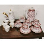 6 Piece Spode Fleur de Lys Coffee Set (cups, saucers) with matching Coffee Pot & 5 white Minton
