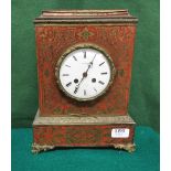 French Mantle Clock, in a red boulle design case, the white face stamped "Potoni" Paris, brass