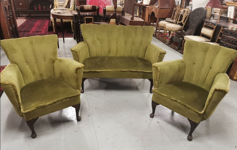 3 Piece 1960’s Sitting Room Suite including a 2 seater settee and a pair of armchairs, pad feet