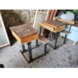 2 x early 20thC School Desks, pitch pine, on metal bases