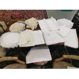 Bundle of vintage Table Linen, some with hand crochet borders