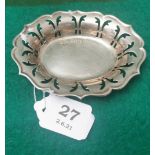 Small Irish Silver Oval Shaped Pin Dish, with pierced border, stamped JMC, with commemorative stamp