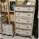 French style painted and parcel gilded Chest of 5 Drawers, 133cm, with a mirrored top & a small