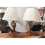Matching Pair Classic Urn Shaped Table Lamps, beige, on metal bases, each 52cmH, with pair of