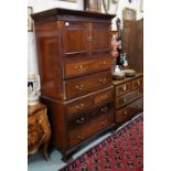 Early 20thC Mahogany Tall Boy Chest, with a cupboard above 4 long drawers and 2 short drawers,