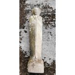 Reconstituted Stone Garden Figure of a Saint in prayerful poise, 1.25mH x 30cmW & a Single limestone