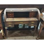 19thC Kingwood Bureau de Dame, with decorative brass plates, the cylindrical top opening to an