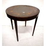 Edw. Mahogany Occasional Table, with a circular floral inlaid top, on four tapering legs, 74cm Dia x