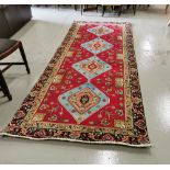 Persian Tabriz Runner, unique diamond medallion design with beautiful aqua blue and floral patterns,