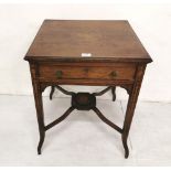 Early 20thC rosewood side table by JA Shoolbred & Co, apron drawer, floral inlaid, 53cm square