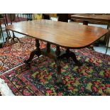 19thC Mahogany Dining Table, with a polished rectangular top, over a base with 4 turned legs and 4