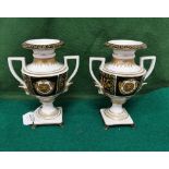 Matching Pair of modern Meissen Low Sized Table Urns, white with black and gold décor, each 7cm x