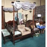 Mid 20thC Mahogany 4 Poster Bed with reeded and turned posts, 4ft 6" w x 6ft 6" long x 83"h, with