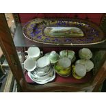 3 part Tea Sets & a Copeland (damaged) presentation plate & willow pattern meat plate
