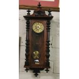 Ansonia Regulator Wall Clock, spring driven, stamped “U.S.A.”, in a beech frame, 81cm h