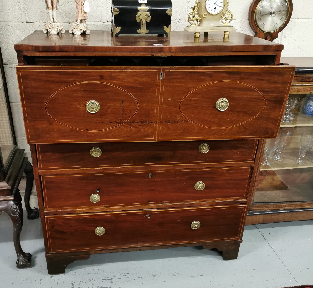 Inlaid Edw. Mahogany Secretaire Bureau, the top opening to a sliding desk with an arrangement of - Image 3 of 3