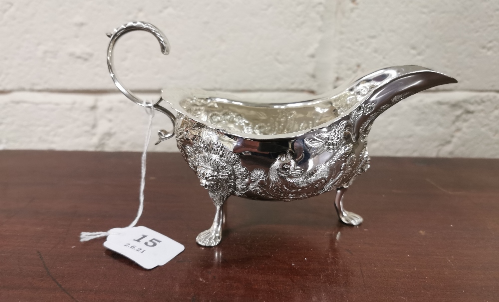 Irish Silver Sauce Boat, 22cmW x 11cmH, by Alwright & Marshal, dated 1976, (253 grams), ornately