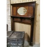 Edwardian Inlaid Mahogany Fire Surround, with mantle shelf and oval shaped, bevelled over-mirror,