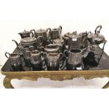 Group of 9 EPBM Decorative Teapots (including one spirit kettle on a stand) and 6 EPBM Jugs (15)