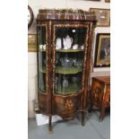 Kingwood Display Cabinet, mid-20thC, bowed glass sides and serpentine shaped glass front,