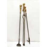 Set of 3 Steel Fire Irons with brass tops – a tongs, poker and scraper (3)