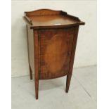 Late 19thC Satinwood Bedside Cabinet, with a bow front and green floral inlay, tapered legs, gallery