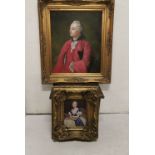 2 modern Portraits – oil of Georgian Gent wearing a red blazer 60cm x 50cm & a small (