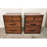 Matching Pair of Campaign Style Low Chests of 3 Drawers, with recessed handles (matches Lot 333)