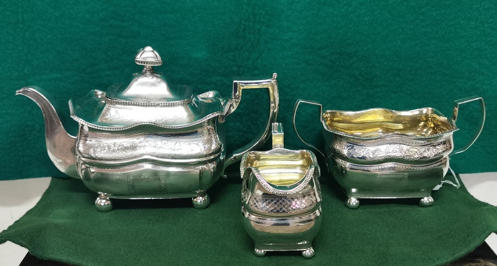 Three Piece Irish Georgian Silver Tea Service, of large proportions, dated 1838, comprising of a - Image 2 of 3