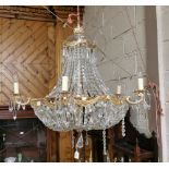 Large brass framed Ceiling Light (from Belgium) with cut glass beads and several tear shaped
