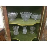 6 Cut Crystal Items – 3 fruit bowls (1 etched), 2 Vases, 1 Bon Bon Dish (some Waterford Crystal) (