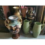 6 pottery vases & a terracotta electric table lamp (7)