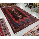 Rich ground Iranian Afshar Fine Wool Rug, with diamond door design, worsted wool, 2.52m x 1.53m