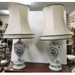 Matching Pair Pottery Table Lamps, white base with green dragon designs, each 55cmH, with pair of