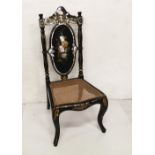 Antique Papier Mache Occasional Chair, with a high back, decorated with mother of pearl flowers, and