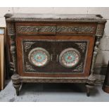 Kingwood Side Cabinet, French reproduction, a grey and beige marble top over inverted bow sides,