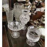 5 Cut Crystal Items – 2 Vases, 1 candleholder, 2 Bon Bon Dishes (5)